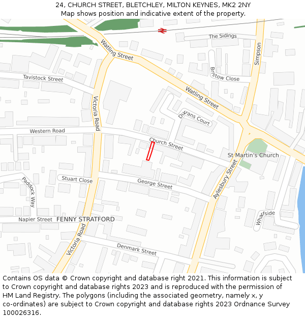 24, CHURCH STREET, BLETCHLEY, MILTON KEYNES, MK2 2NY: Location map and indicative extent of plot