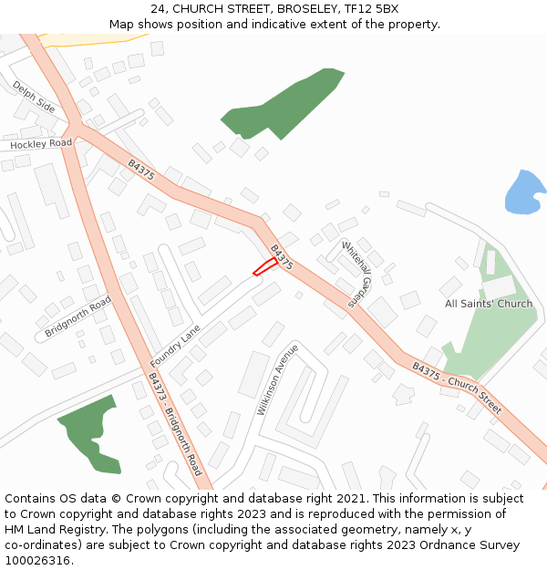 24, CHURCH STREET, BROSELEY, TF12 5BX: Location map and indicative extent of plot
