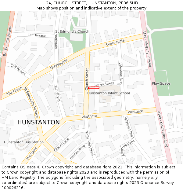 24, CHURCH STREET, HUNSTANTON, PE36 5HB: Location map and indicative extent of plot