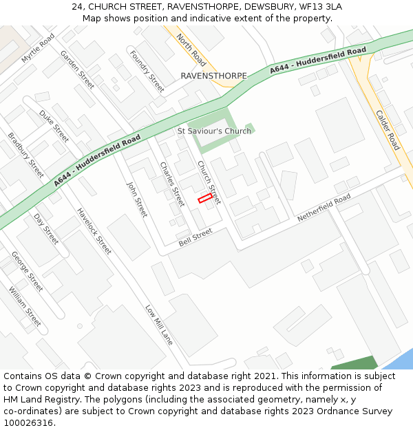 24, CHURCH STREET, RAVENSTHORPE, DEWSBURY, WF13 3LA: Location map and indicative extent of plot