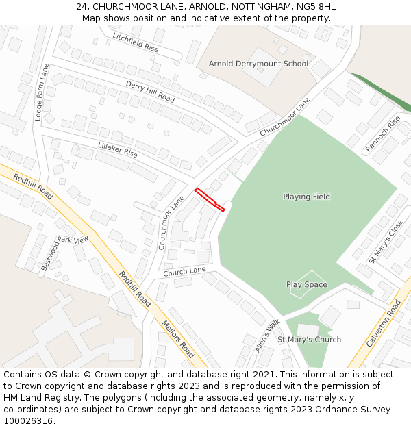 24, CHURCHMOOR LANE, ARNOLD, NOTTINGHAM, NG5 8HL: Location map and indicative extent of plot