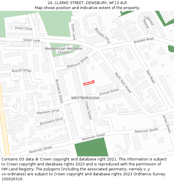 24, CLARKE STREET, DEWSBURY, WF13 4LR: Location map and indicative extent of plot