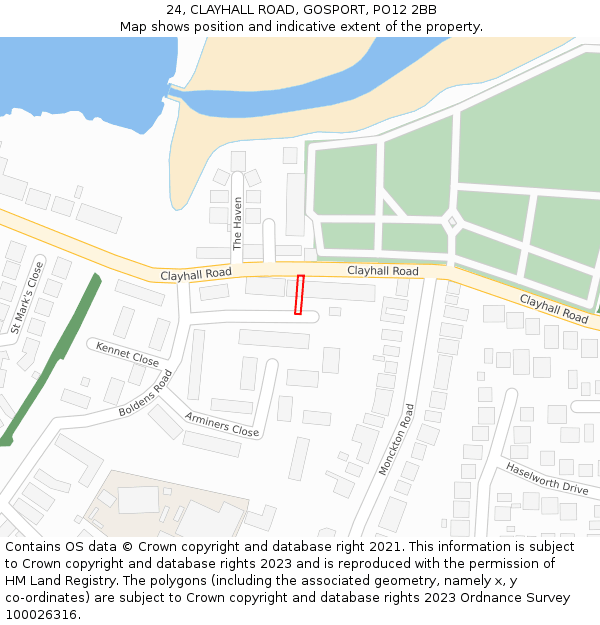 24, CLAYHALL ROAD, GOSPORT, PO12 2BB: Location map and indicative extent of plot