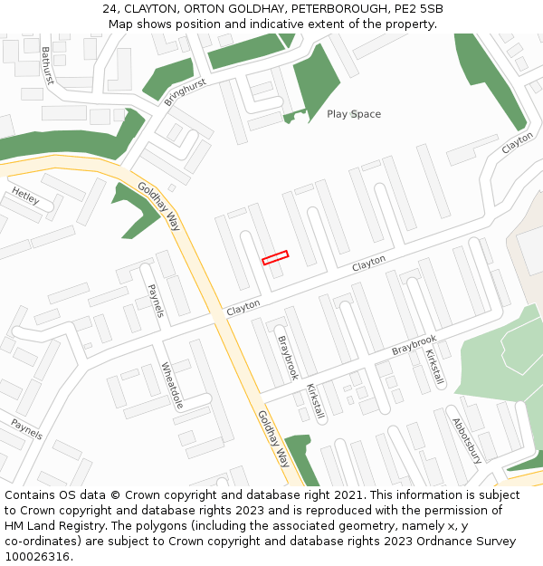 24, CLAYTON, ORTON GOLDHAY, PETERBOROUGH, PE2 5SB: Location map and indicative extent of plot
