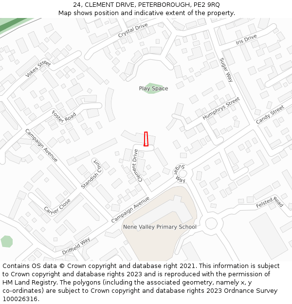 24, CLEMENT DRIVE, PETERBOROUGH, PE2 9RQ: Location map and indicative extent of plot