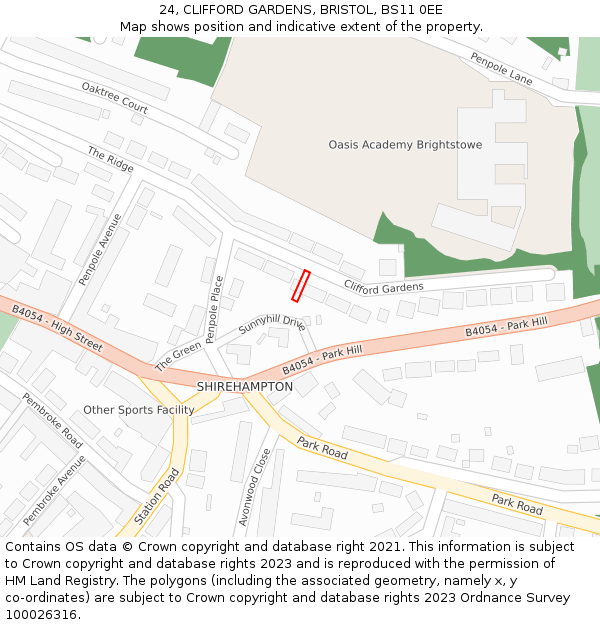 24, CLIFFORD GARDENS, BRISTOL, BS11 0EE: Location map and indicative extent of plot