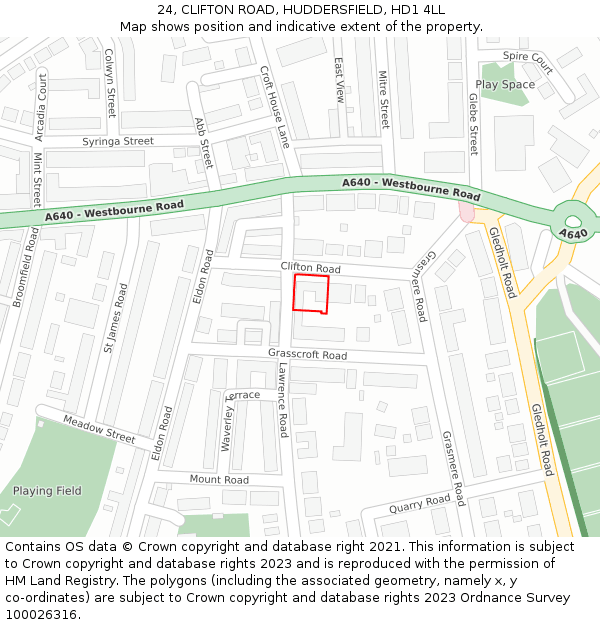 24, CLIFTON ROAD, HUDDERSFIELD, HD1 4LL: Location map and indicative extent of plot