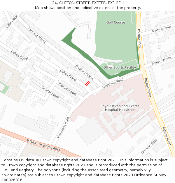 24, CLIFTON STREET, EXETER, EX1 2EH: Location map and indicative extent of plot