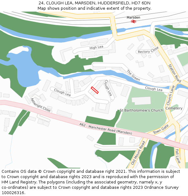 24, CLOUGH LEA, MARSDEN, HUDDERSFIELD, HD7 6DN: Location map and indicative extent of plot
