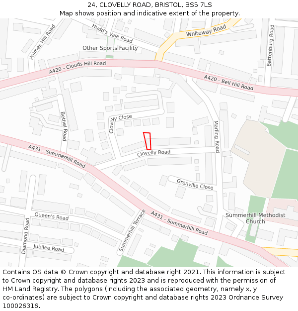 24, CLOVELLY ROAD, BRISTOL, BS5 7LS: Location map and indicative extent of plot