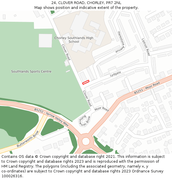 24, CLOVER ROAD, CHORLEY, PR7 2NL: Location map and indicative extent of plot