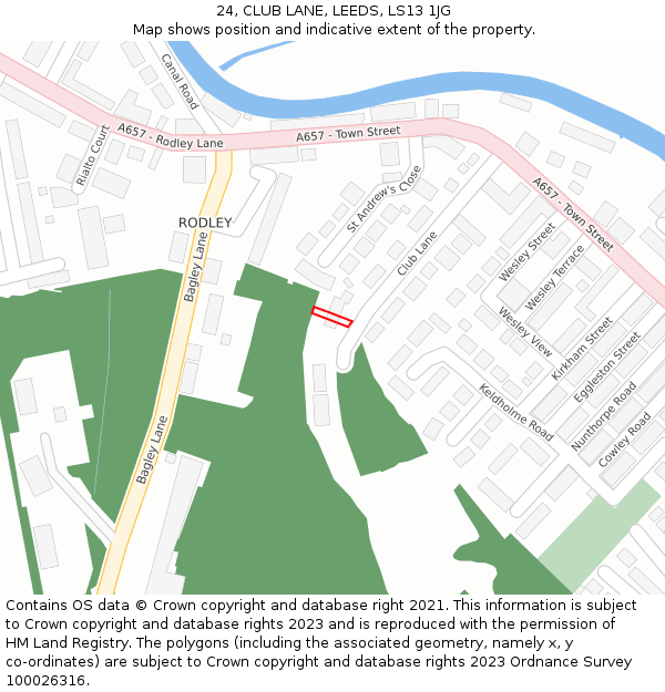 24, CLUB LANE, LEEDS, LS13 1JG: Location map and indicative extent of plot