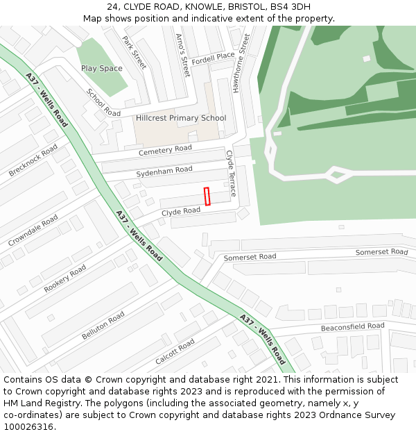 24, CLYDE ROAD, KNOWLE, BRISTOL, BS4 3DH: Location map and indicative extent of plot