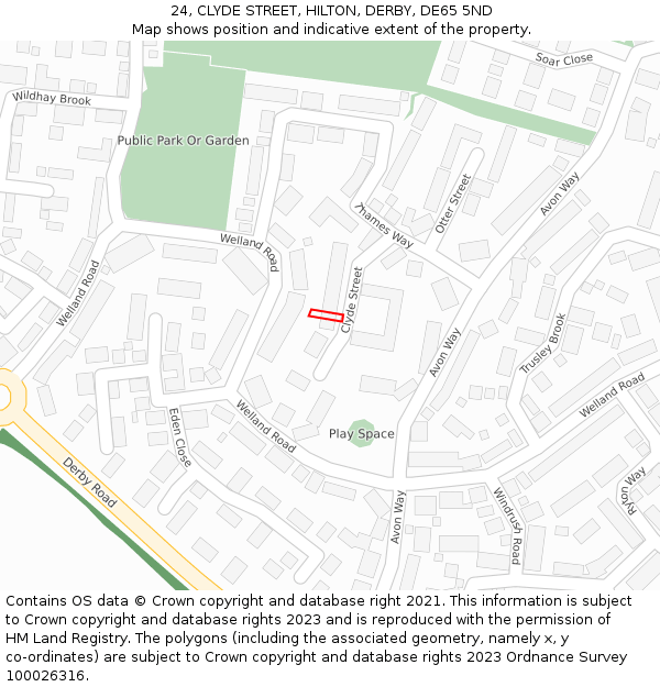 24, CLYDE STREET, HILTON, DERBY, DE65 5ND: Location map and indicative extent of plot