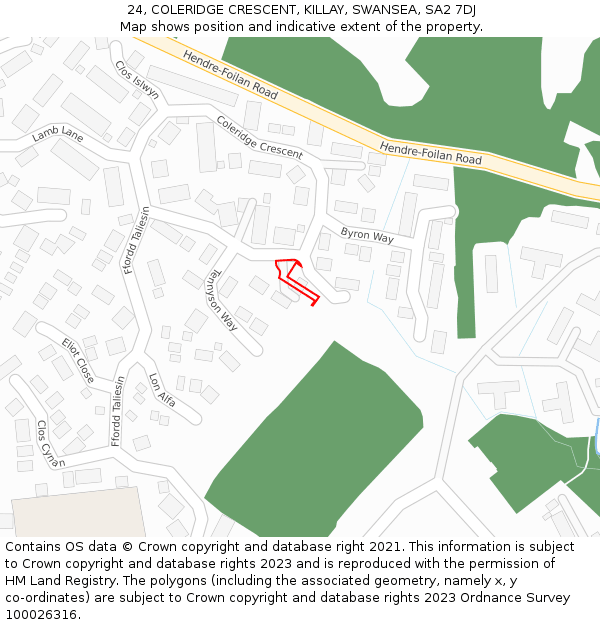 24, COLERIDGE CRESCENT, KILLAY, SWANSEA, SA2 7DJ: Location map and indicative extent of plot