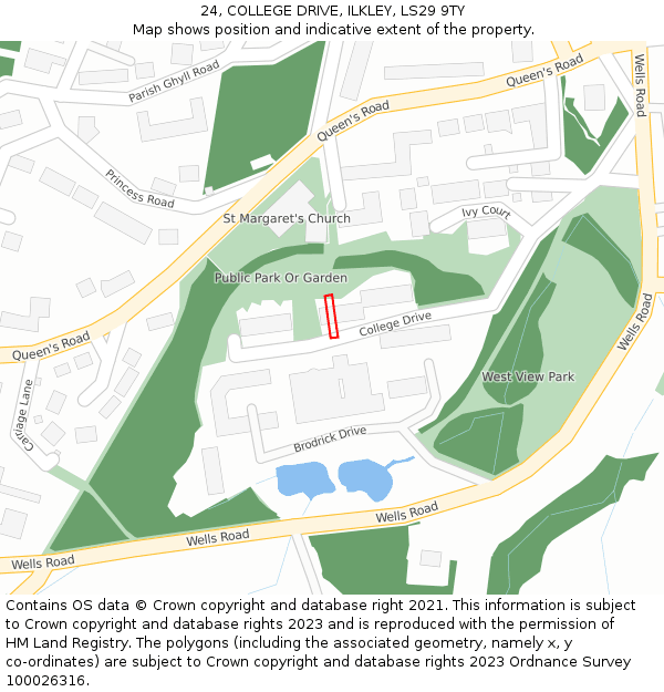 24, COLLEGE DRIVE, ILKLEY, LS29 9TY: Location map and indicative extent of plot