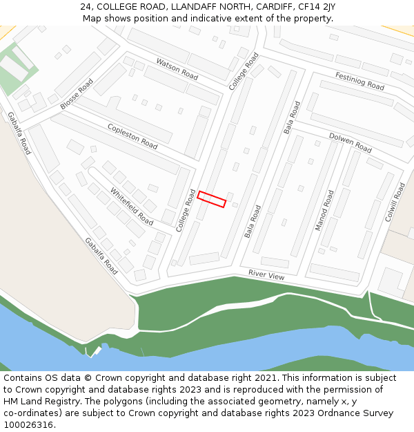24, COLLEGE ROAD, LLANDAFF NORTH, CARDIFF, CF14 2JY: Location map and indicative extent of plot