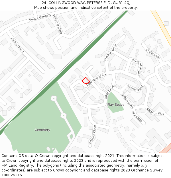 24, COLLINGWOOD WAY, PETERSFIELD, GU31 4QJ: Location map and indicative extent of plot