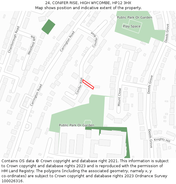 24, CONIFER RISE, HIGH WYCOMBE, HP12 3HX: Location map and indicative extent of plot