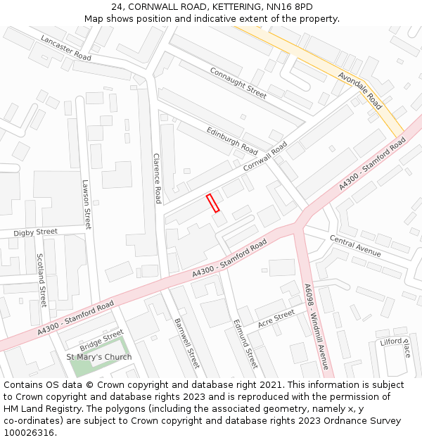 24, CORNWALL ROAD, KETTERING, NN16 8PD: Location map and indicative extent of plot