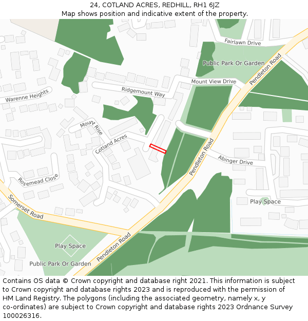 24, COTLAND ACRES, REDHILL, RH1 6JZ: Location map and indicative extent of plot