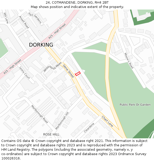 24, COTMANDENE, DORKING, RH4 2BT: Location map and indicative extent of plot