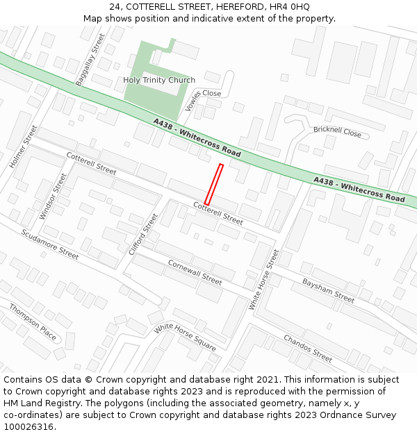 24, COTTERELL STREET, HEREFORD, HR4 0HQ: Location map and indicative extent of plot