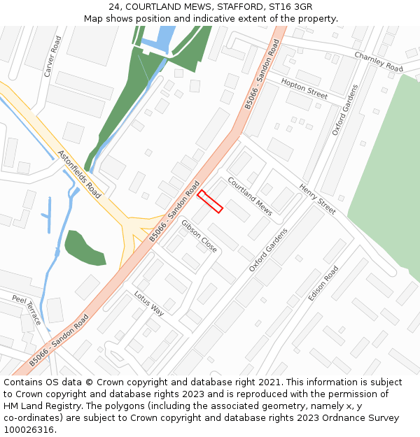 24, COURTLAND MEWS, STAFFORD, ST16 3GR: Location map and indicative extent of plot
