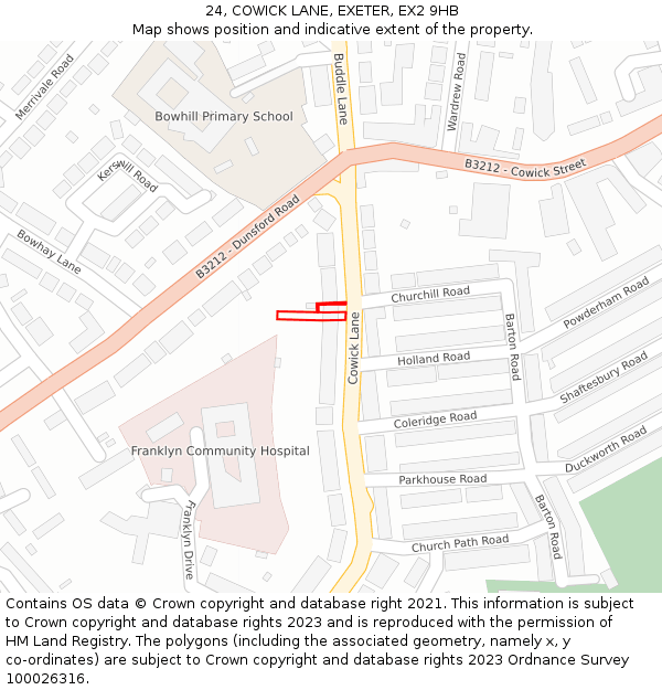 24, COWICK LANE, EXETER, EX2 9HB: Location map and indicative extent of plot