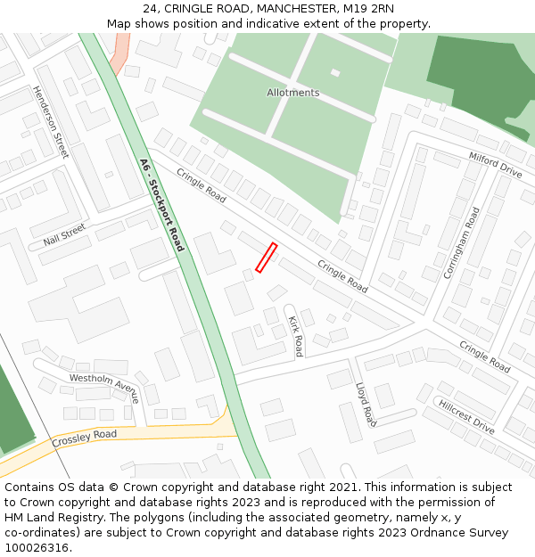 24, CRINGLE ROAD, MANCHESTER, M19 2RN: Location map and indicative extent of plot