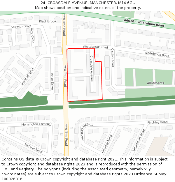 24, CROASDALE AVENUE, MANCHESTER, M14 6GU: Location map and indicative extent of plot