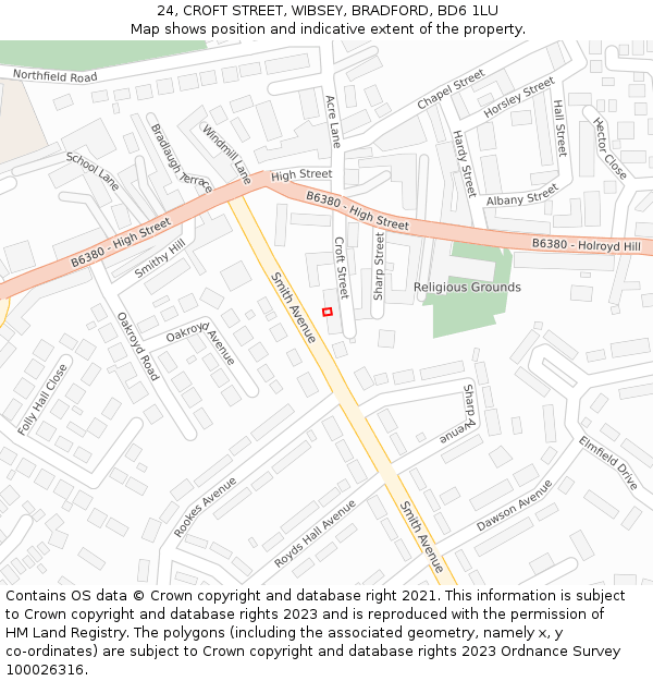 24, CROFT STREET, WIBSEY, BRADFORD, BD6 1LU: Location map and indicative extent of plot