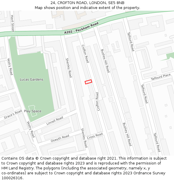 24, CROFTON ROAD, LONDON, SE5 8NB: Location map and indicative extent of plot
