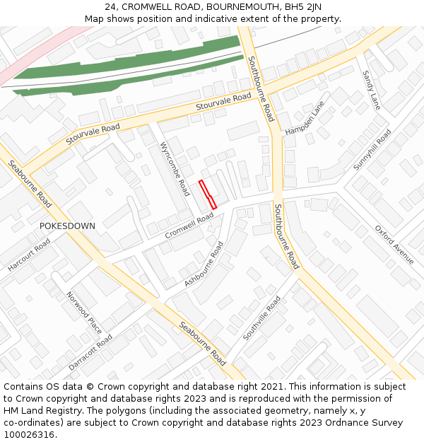 24, CROMWELL ROAD, BOURNEMOUTH, BH5 2JN: Location map and indicative extent of plot
