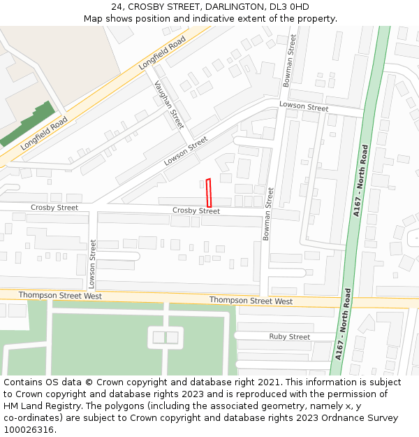 24, CROSBY STREET, DARLINGTON, DL3 0HD: Location map and indicative extent of plot
