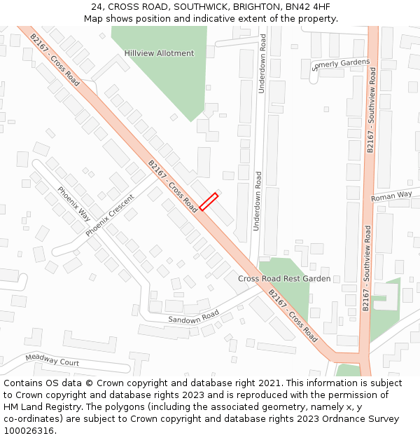 24, CROSS ROAD, SOUTHWICK, BRIGHTON, BN42 4HF: Location map and indicative extent of plot