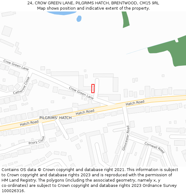 24, CROW GREEN LANE, PILGRIMS HATCH, BRENTWOOD, CM15 9RL: Location map and indicative extent of plot