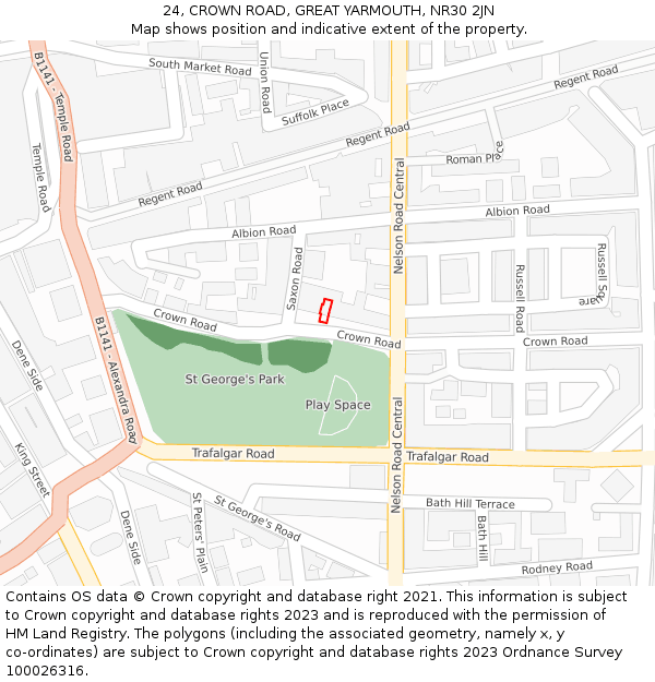 24, CROWN ROAD, GREAT YARMOUTH, NR30 2JN: Location map and indicative extent of plot