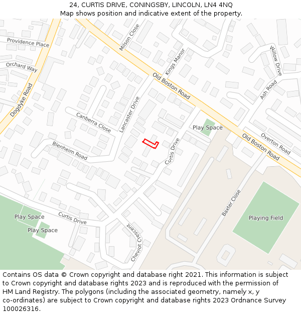 24, CURTIS DRIVE, CONINGSBY, LINCOLN, LN4 4NQ: Location map and indicative extent of plot