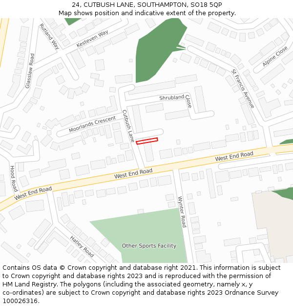 24, CUTBUSH LANE, SOUTHAMPTON, SO18 5QP: Location map and indicative extent of plot