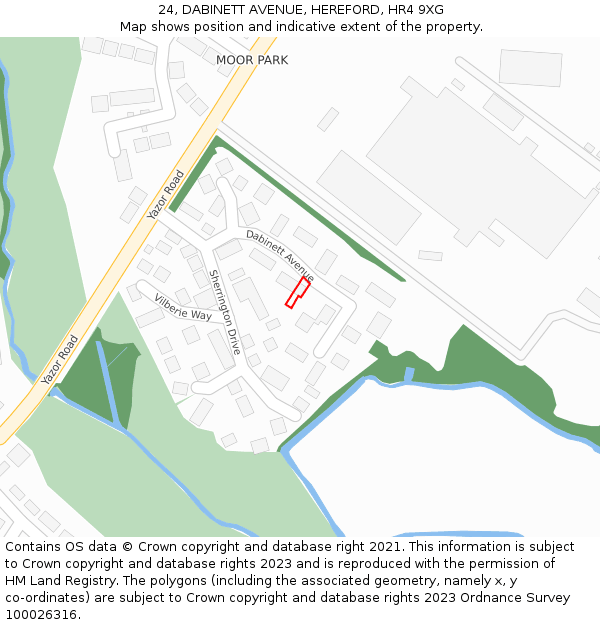 24, DABINETT AVENUE, HEREFORD, HR4 9XG: Location map and indicative extent of plot