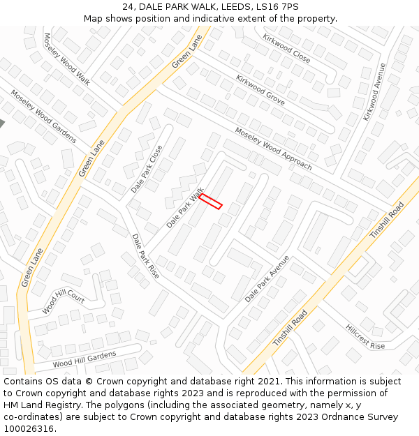 24, DALE PARK WALK, LEEDS, LS16 7PS: Location map and indicative extent of plot