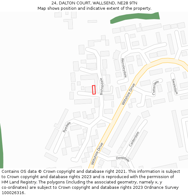 24, DALTON COURT, WALLSEND, NE28 9TN: Location map and indicative extent of plot
