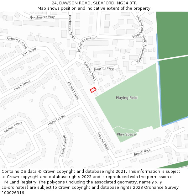 24, DAWSON ROAD, SLEAFORD, NG34 8TR: Location map and indicative extent of plot