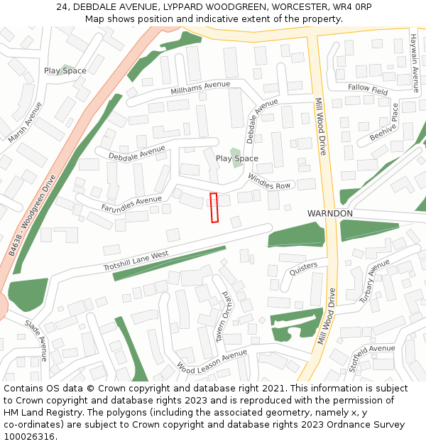 24, DEBDALE AVENUE, LYPPARD WOODGREEN, WORCESTER, WR4 0RP: Location map and indicative extent of plot