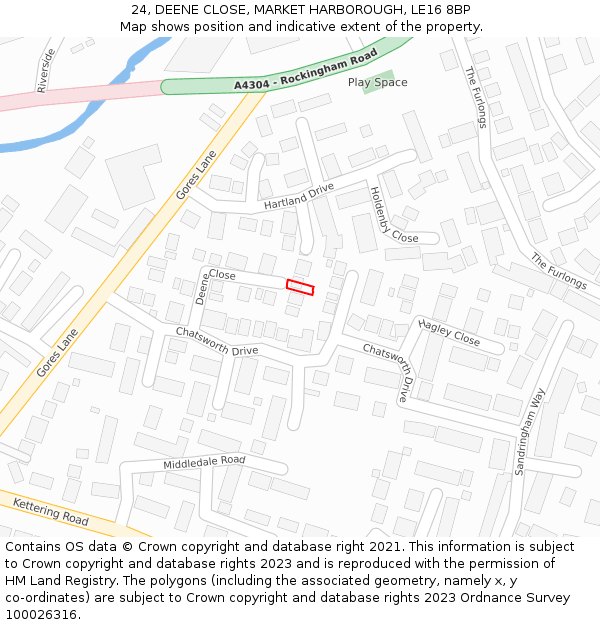 24, DEENE CLOSE, MARKET HARBOROUGH, LE16 8BP: Location map and indicative extent of plot
