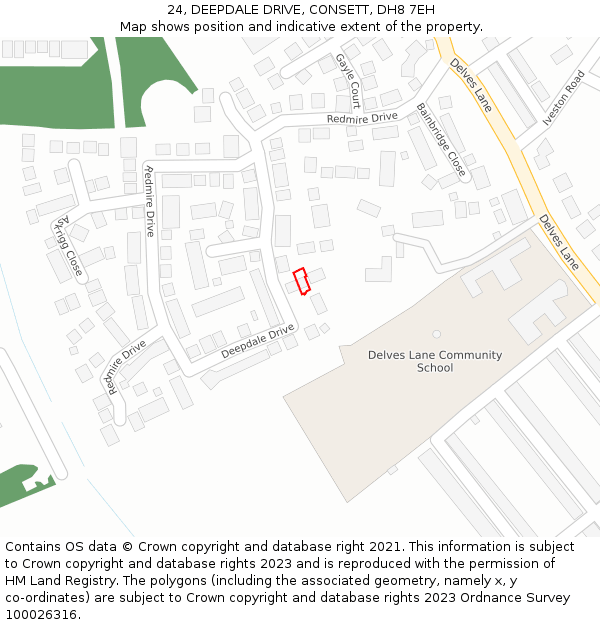 24, DEEPDALE DRIVE, CONSETT, DH8 7EH: Location map and indicative extent of plot