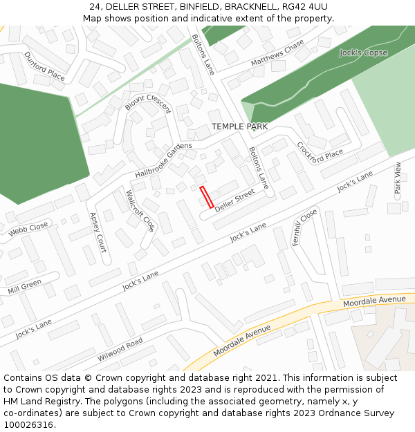 24, DELLER STREET, BINFIELD, BRACKNELL, RG42 4UU: Location map and indicative extent of plot