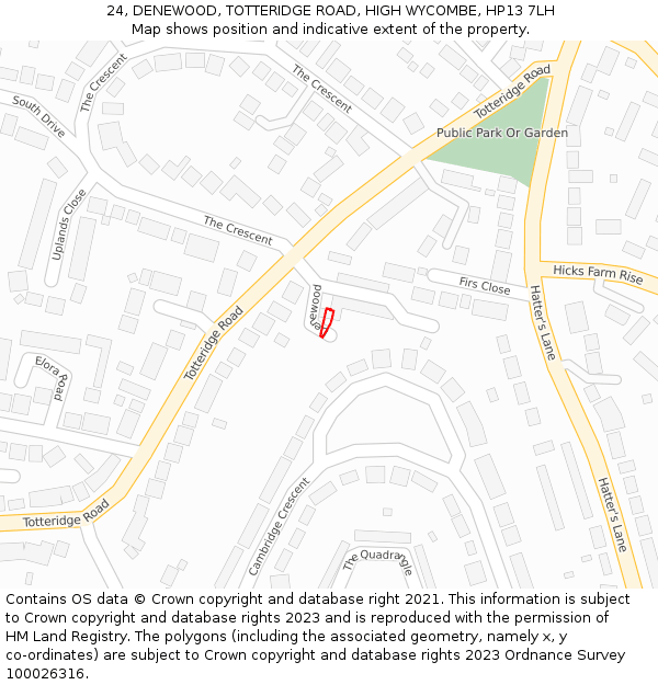 24, DENEWOOD, TOTTERIDGE ROAD, HIGH WYCOMBE, HP13 7LH: Location map and indicative extent of plot