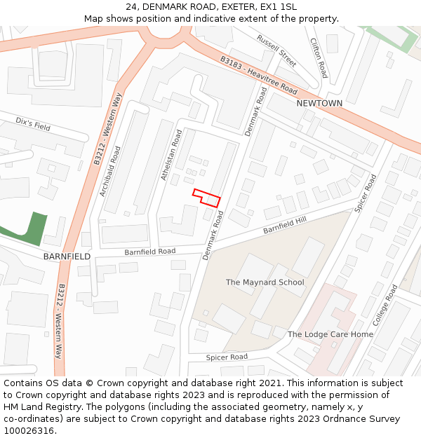 24, DENMARK ROAD, EXETER, EX1 1SL: Location map and indicative extent of plot